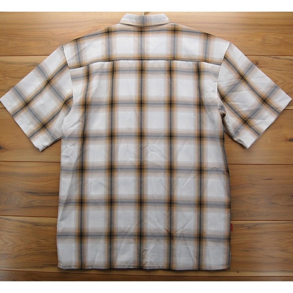 ZAM Shirt Mens 2XL Brown Beige Plaid Button‎ Up Short Sleeve Rayon Polyester - Picture 6 of 12